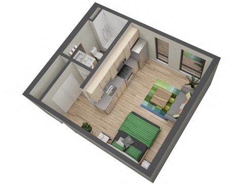 Floor plan for studio, 1 bath, 392 sqft